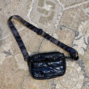 HAUTE SHORE Metallic Blue Crossbody Bag with Blue Camouflage Strap